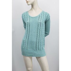 Mossimo Open Knit Tunic Sweater Women's Size Medium Green Scoop Neck Cable *Flaw